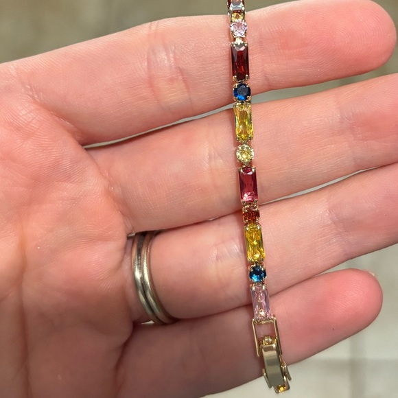 Adina Eden Jewelry - Adina Eden Gold Multicolor Gemstone Bracelet — Red, Yellow, Blue, Pink